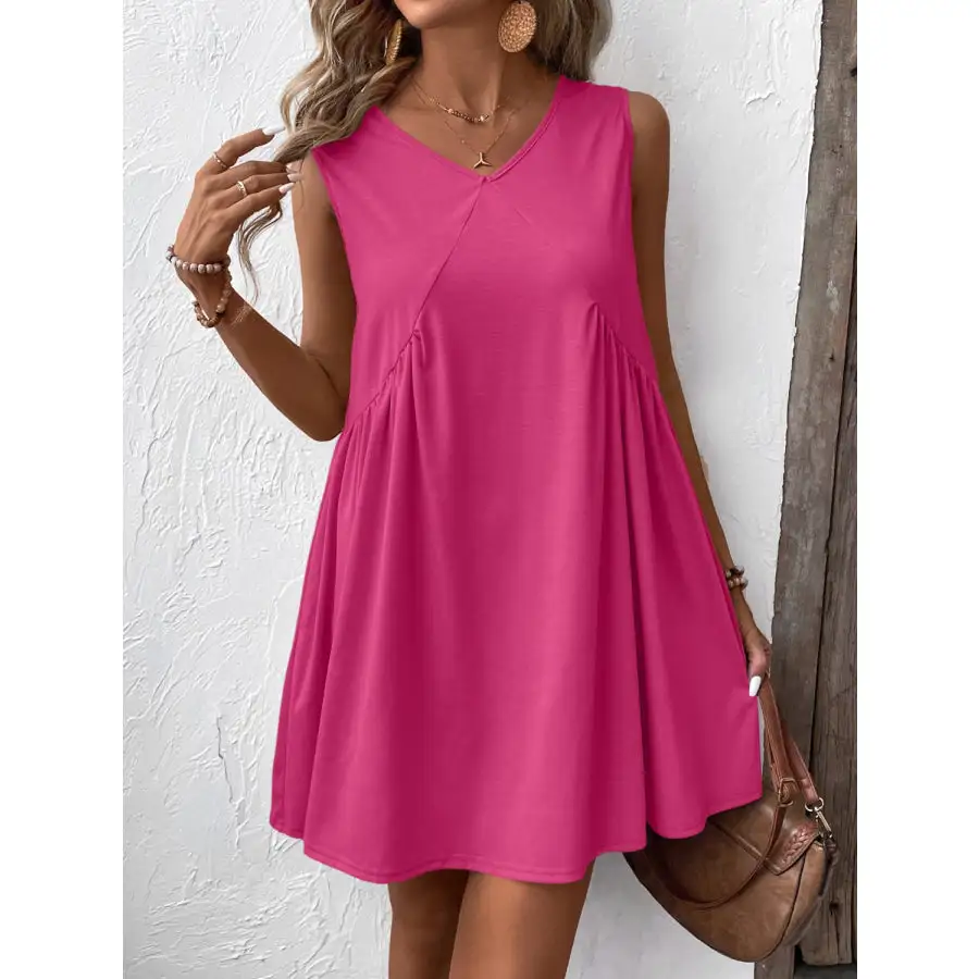 Ruched V-Neck Sleeveless Mini Dress