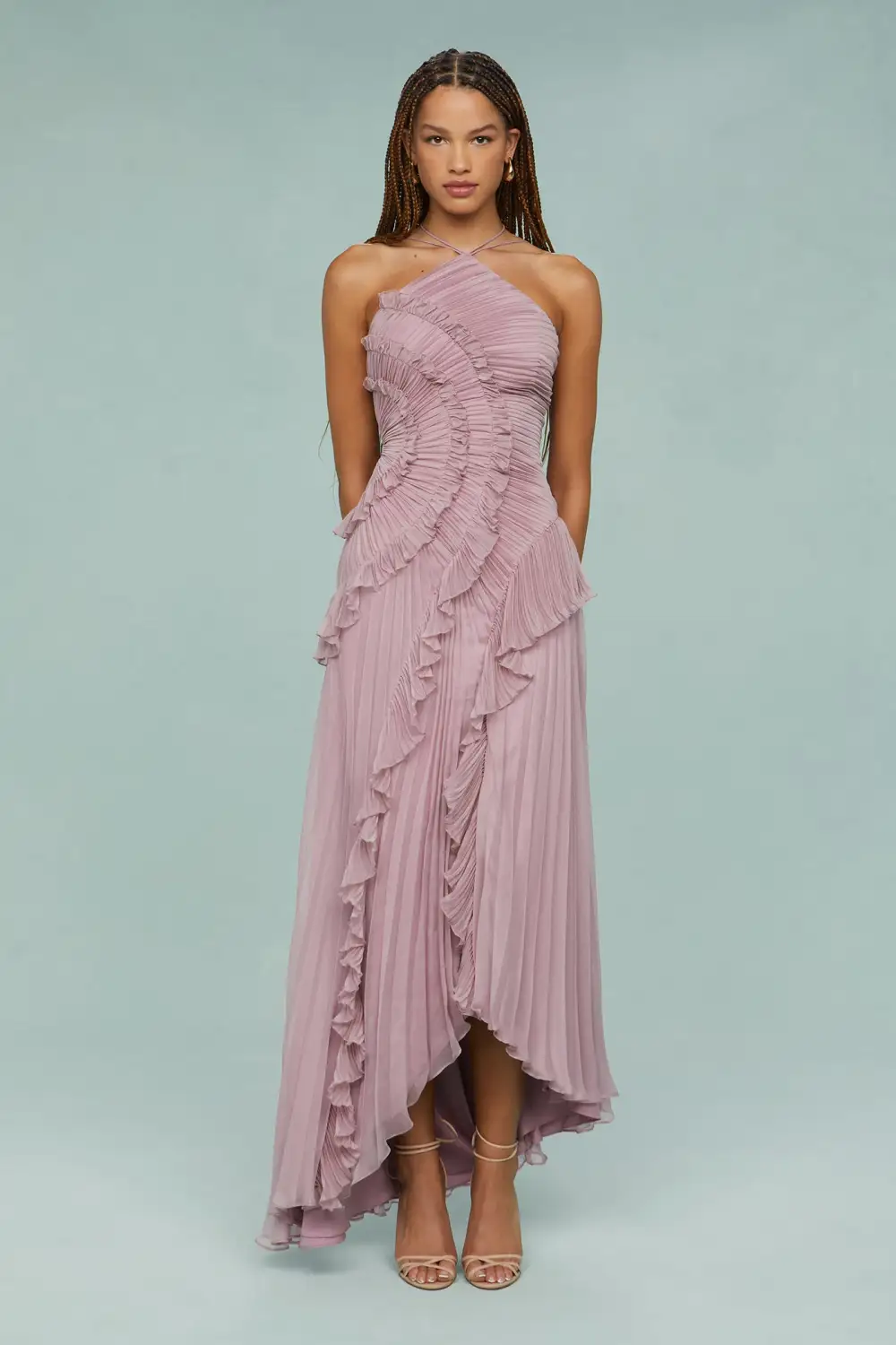 Halter Pleated Maxi Dress