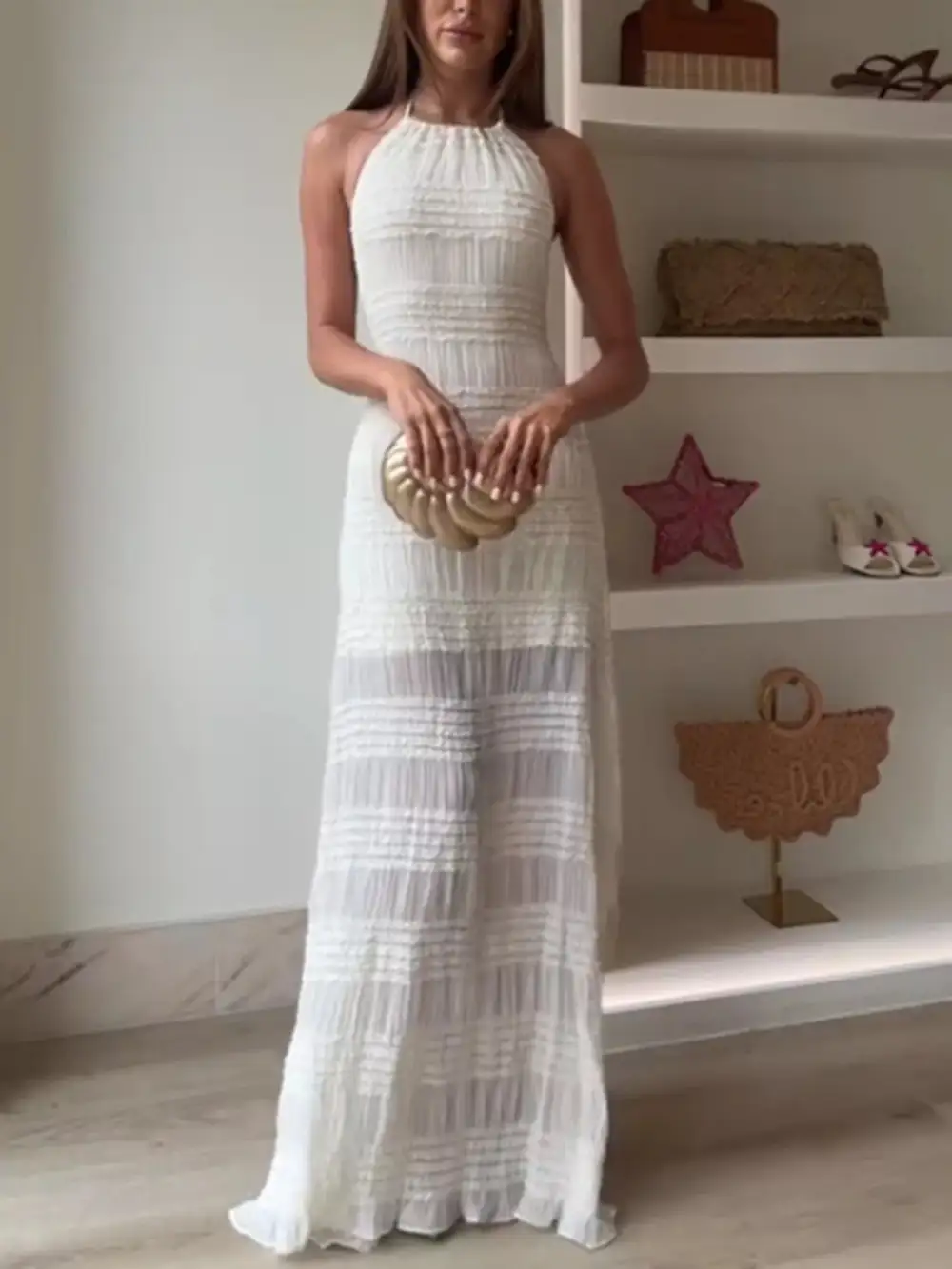 Ruched Halter Neck Maxi Dress