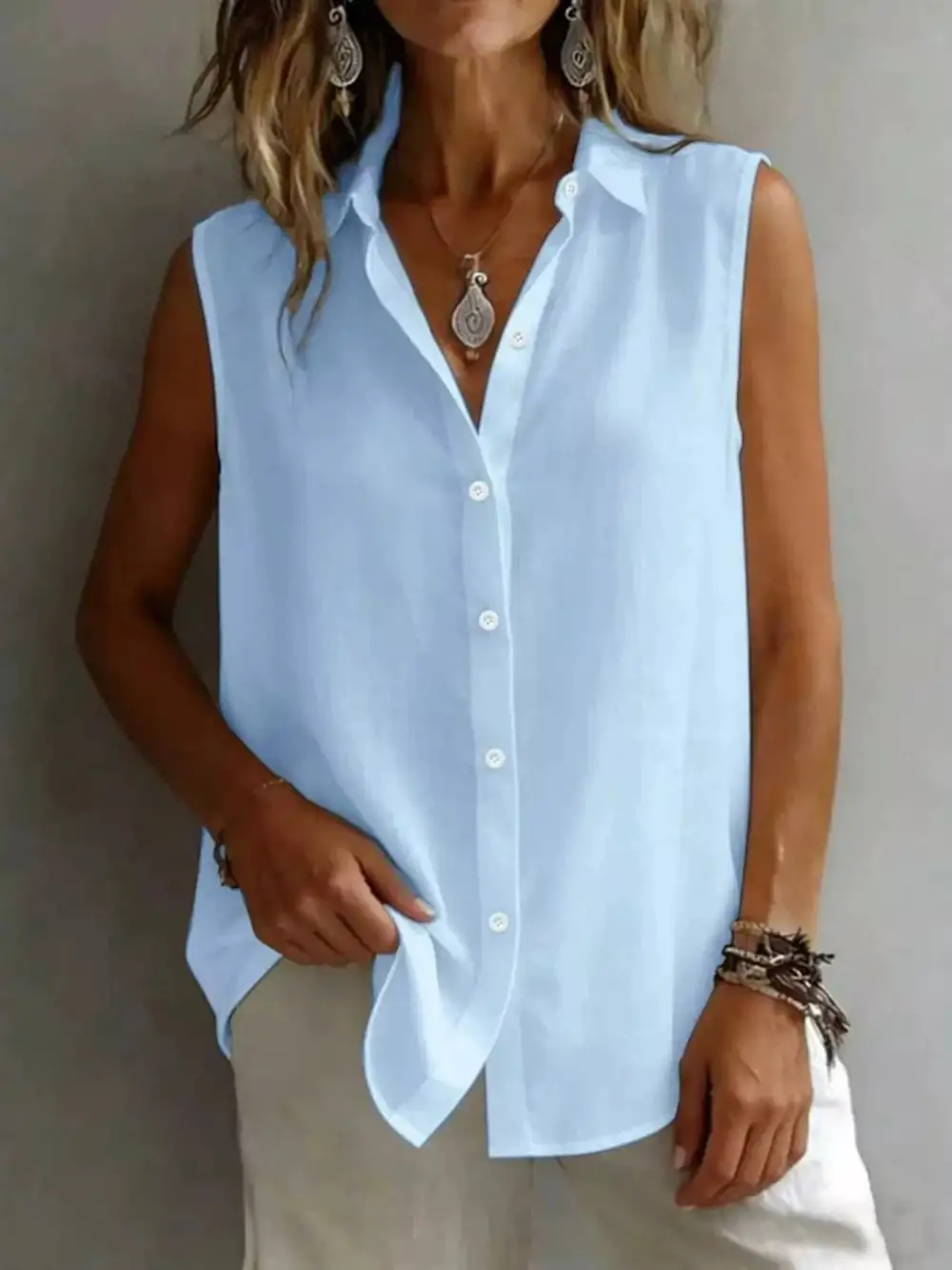 Sleeveless Button Down Shirt