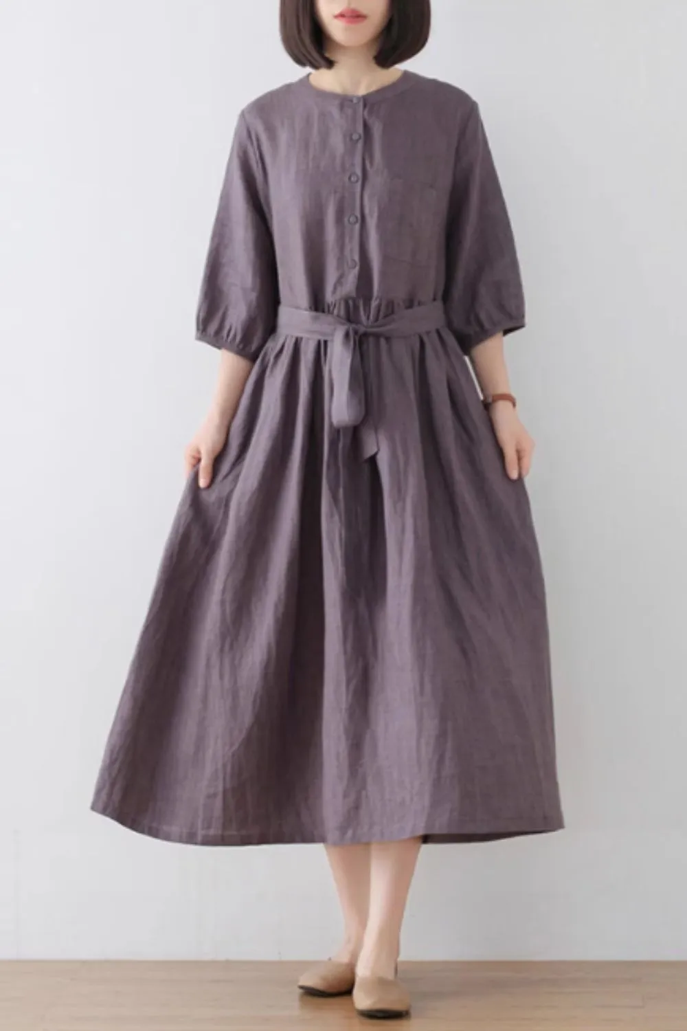 Textured Linen Midi Dress