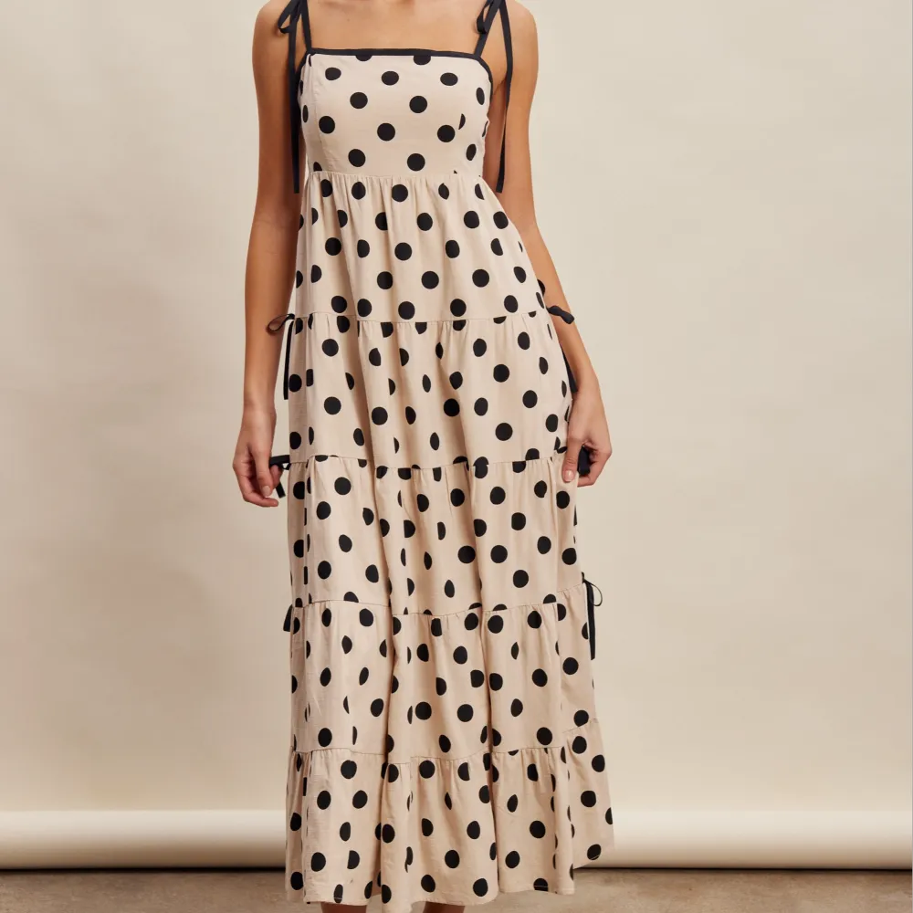 Polka Dot Smocked Tiered Square Neck Dress