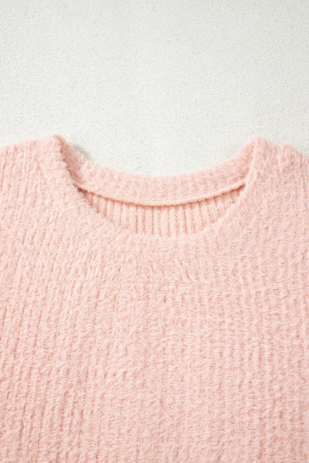 Light Pink Fuzzy Ribbed Texture Top