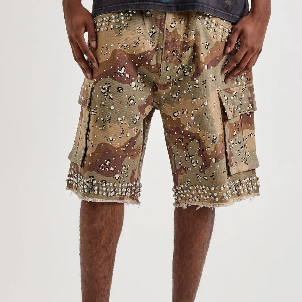 Rhinestone Pearl Cargo Shorts