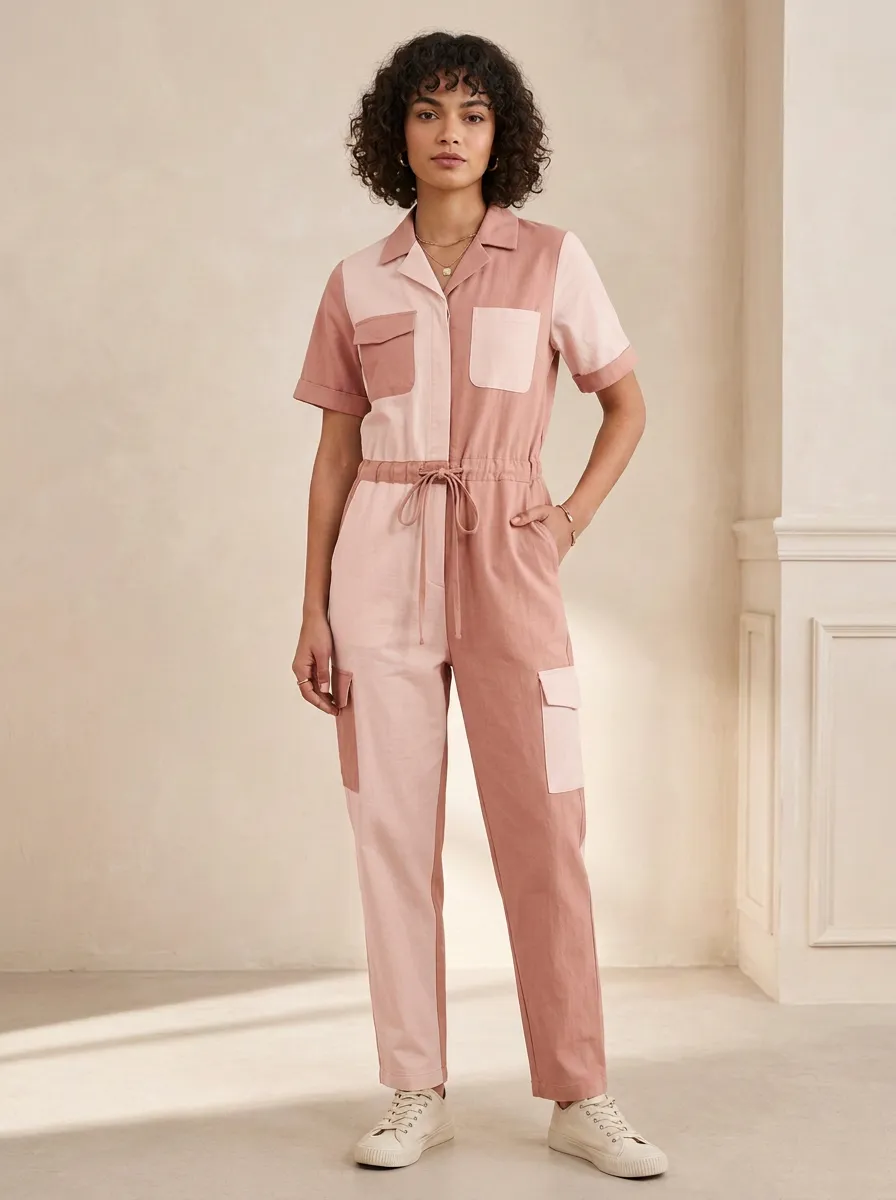 Women's Marin Casual Two-Tone Colorblock Cargo Jumpsuit