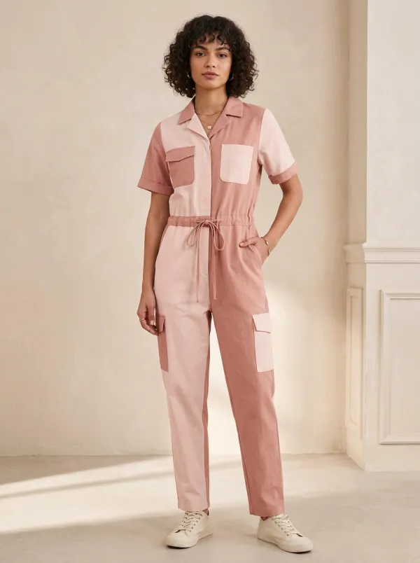 Women's Marin Casual Two-Tone Colorblock Cargo Jumpsuit