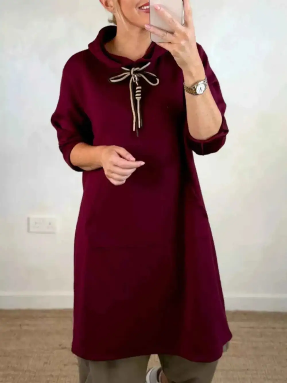 Plus Size Casual Drawstring Hooded Sweatshirt Dress