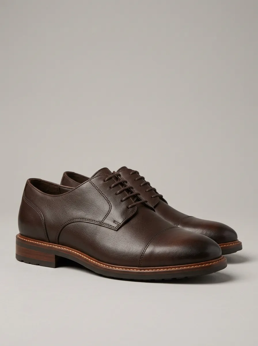 Men's Classic Business Formal Brown Leather Cap Toe Oxford Shoes