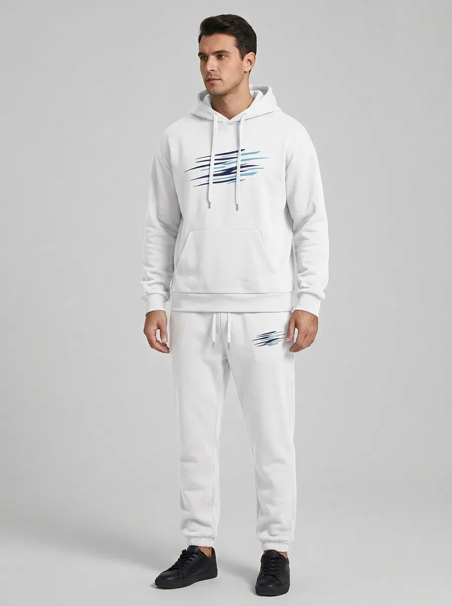Men's Abstract Stripe Graphic Pullover Hoodie Jogger Set