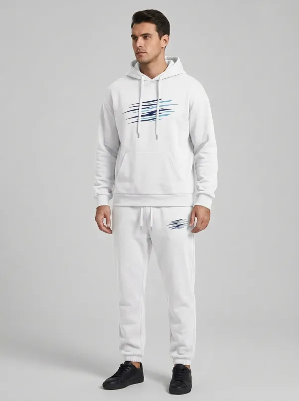 Men's Abstract Stripe Graphic Pullover Hoodie Jogger Set