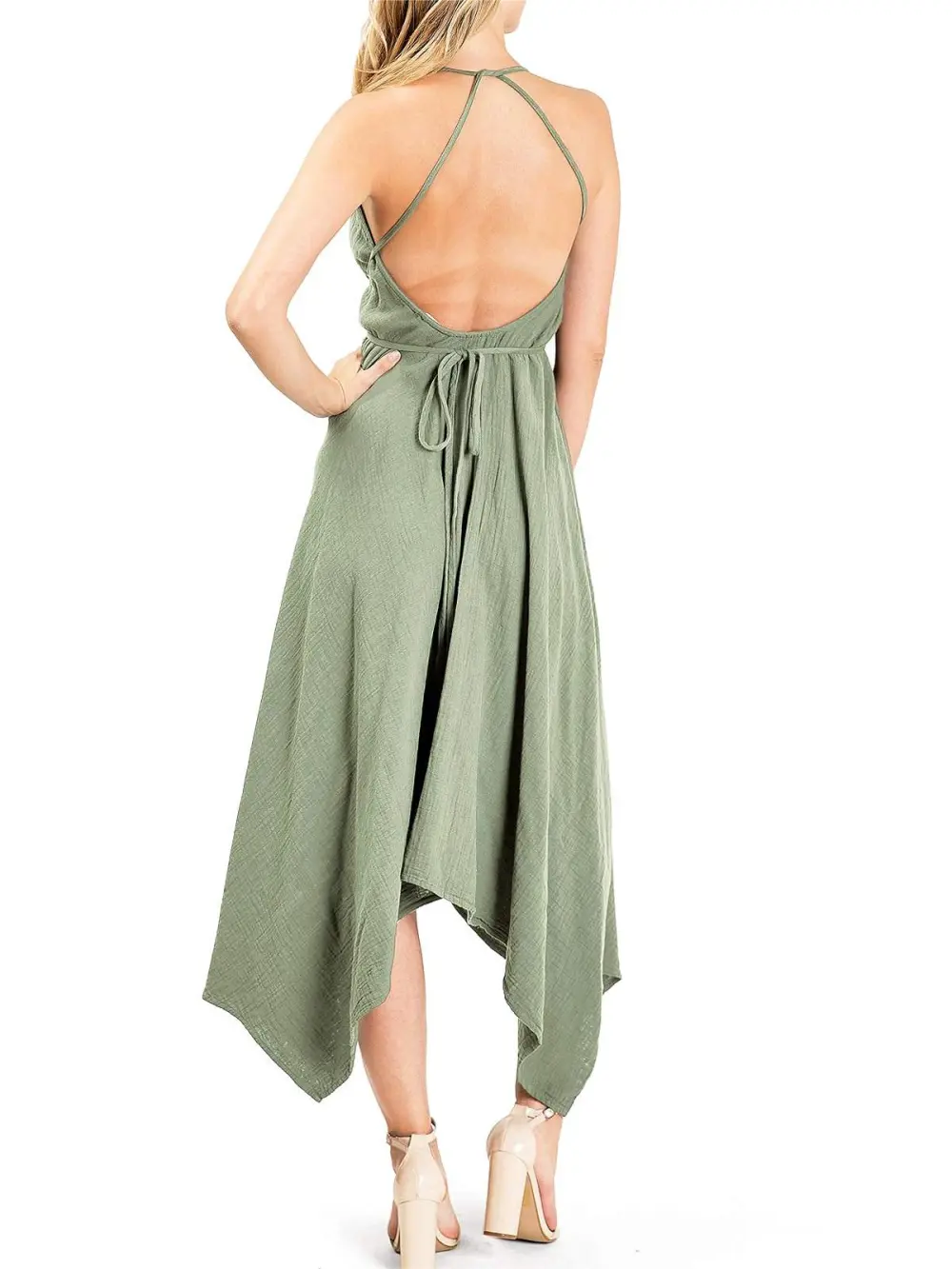Taupe Asymmetric Midi Dress