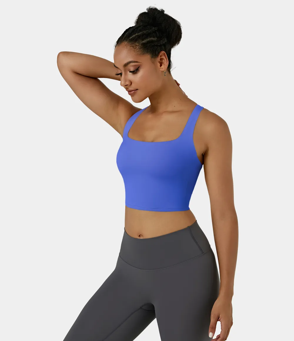 Softlyzero Airy Square Neck Backless Crisscross Cropped Cool Touch Yoga Tank Top-UPF50+