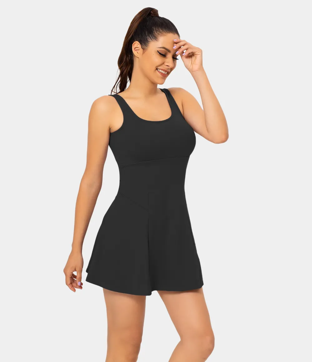Square Neck Side Pocket 2-Piece Mini Flare Dress Set
