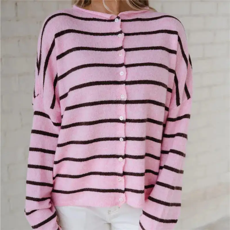 Striped Button-Up Cardigan