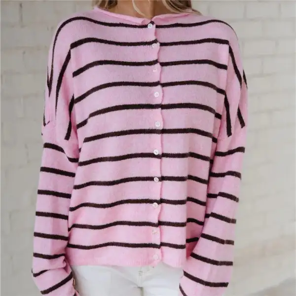 Striped Button-Up Cardigan