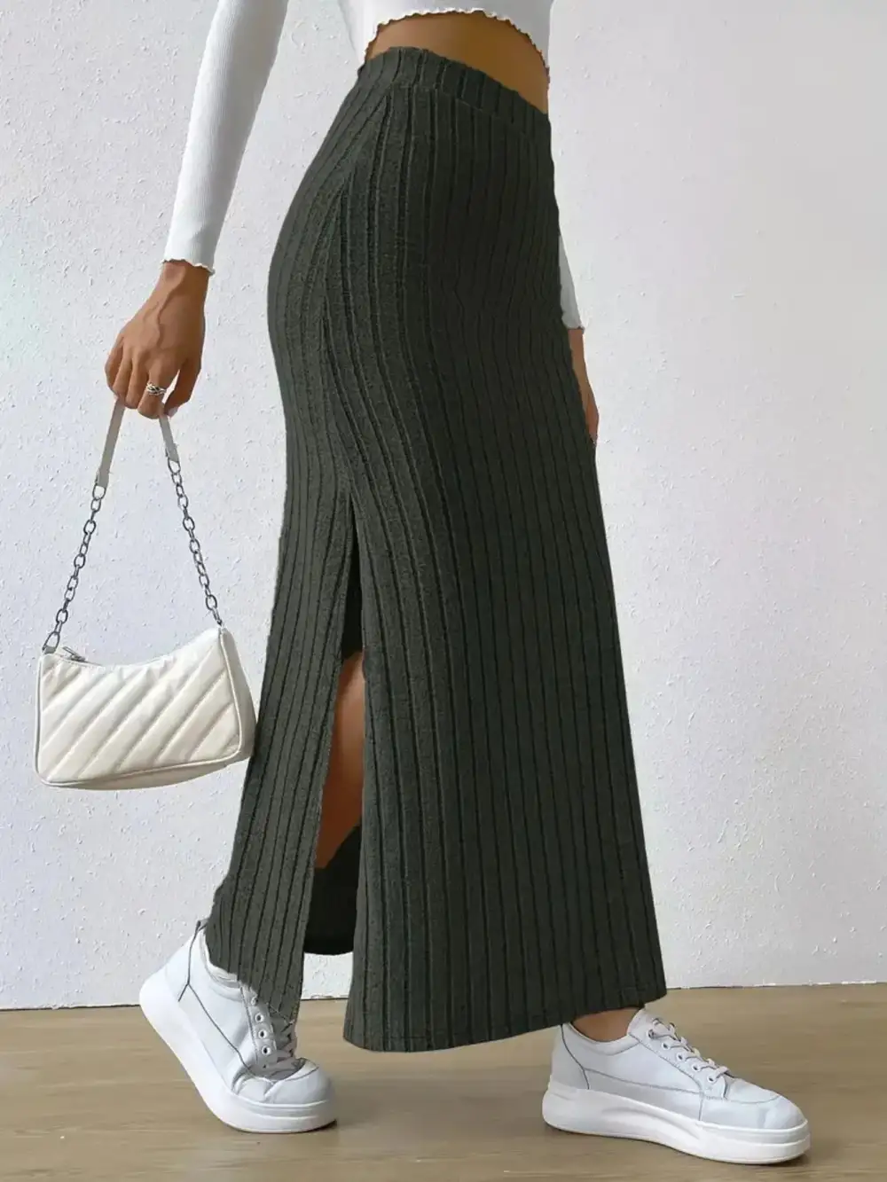 Knit Ribbed Maxi Skirt