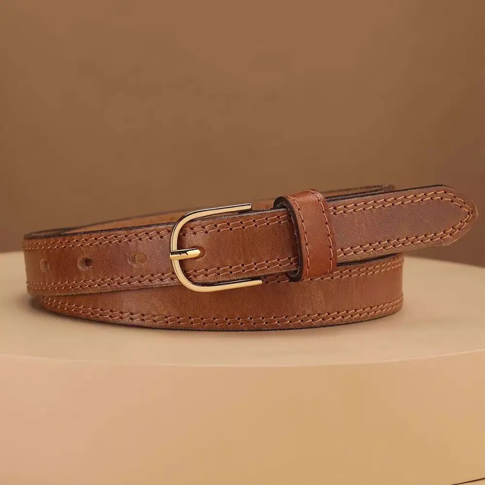 Everyday Classic Leather Belt with Golden Buckle