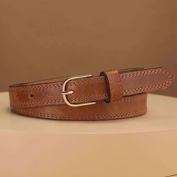 Everyday Classic Leather Belt with Golden Buckle