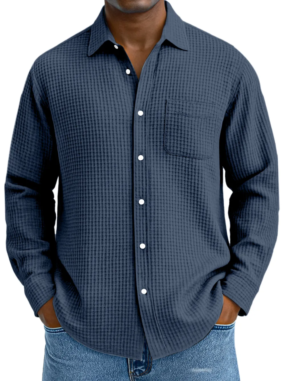 Structured Textured Knit Open Collar Shirt