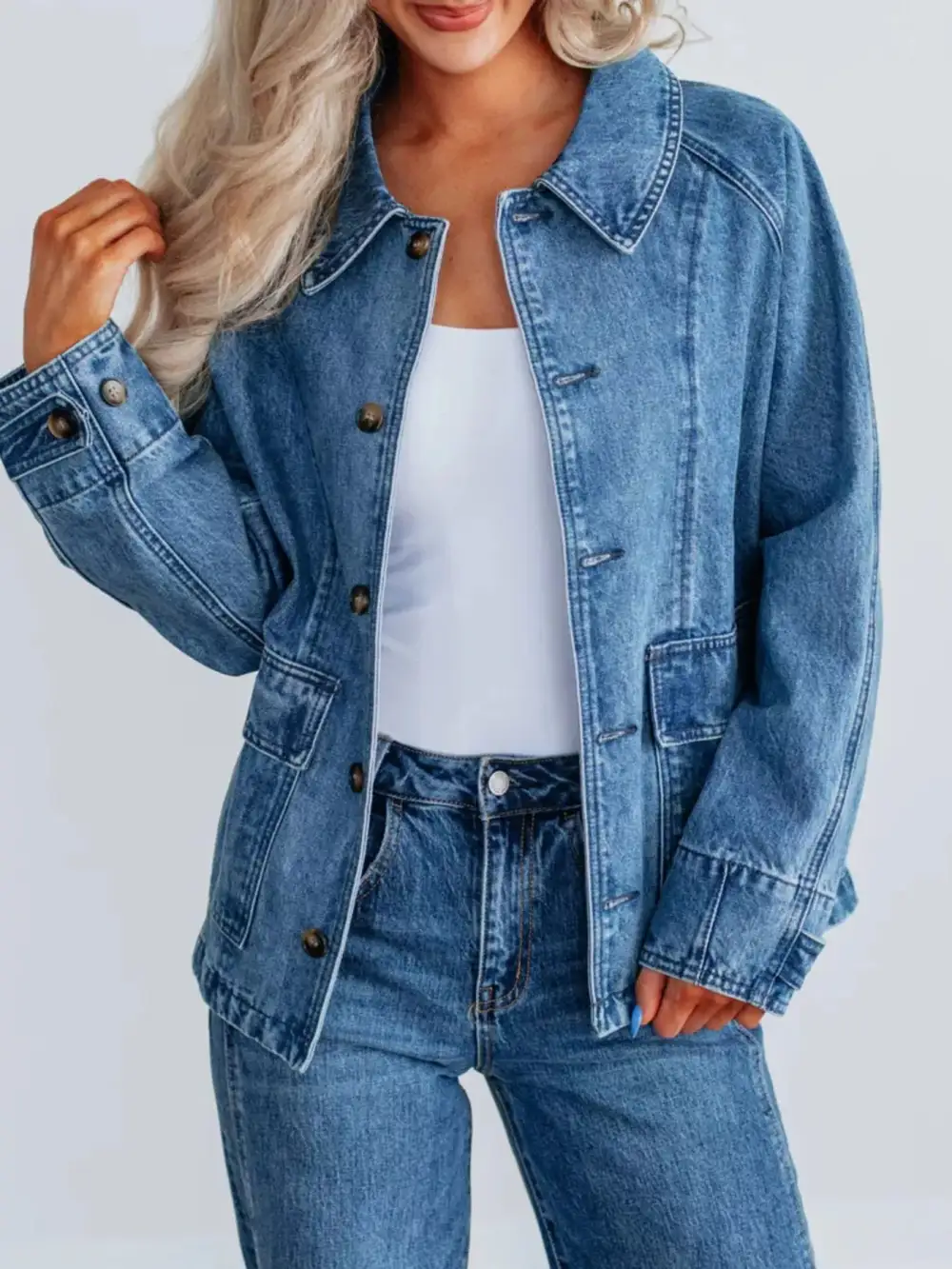Button Up Raglan Sleeve Jacket