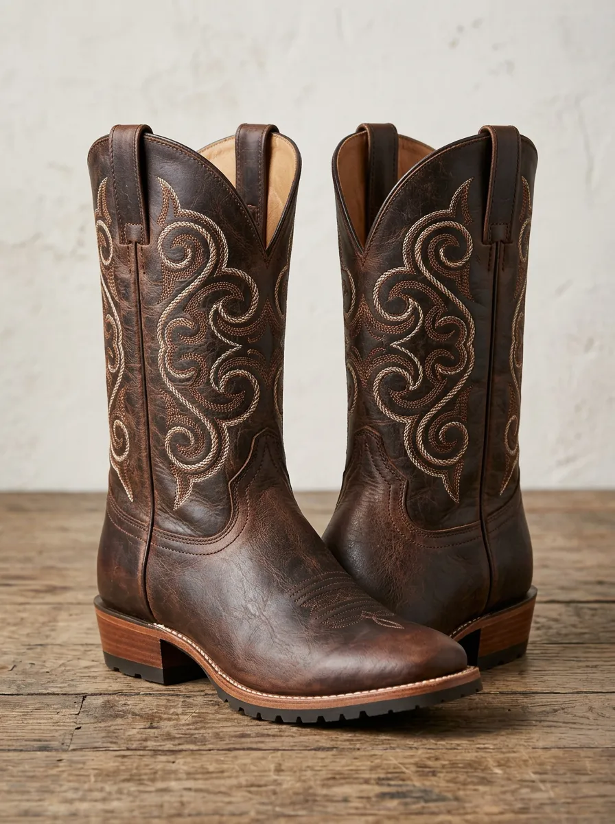 Unisex Open-Range Embroidered Design Western Cowboy Boots