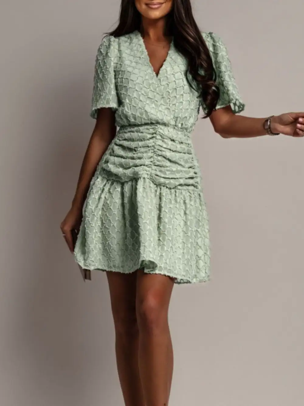 Ruched Short Sleeve Dress Casual