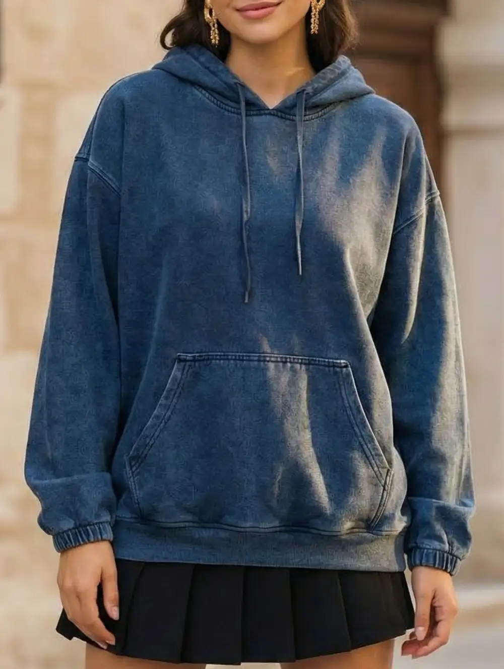 Denim Retro Hooded Pullover Sweatshirt