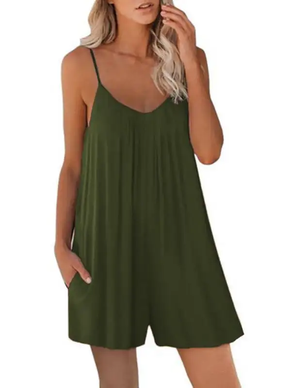 Spaghetti Strap Shorts Clean Round Neck Accessory