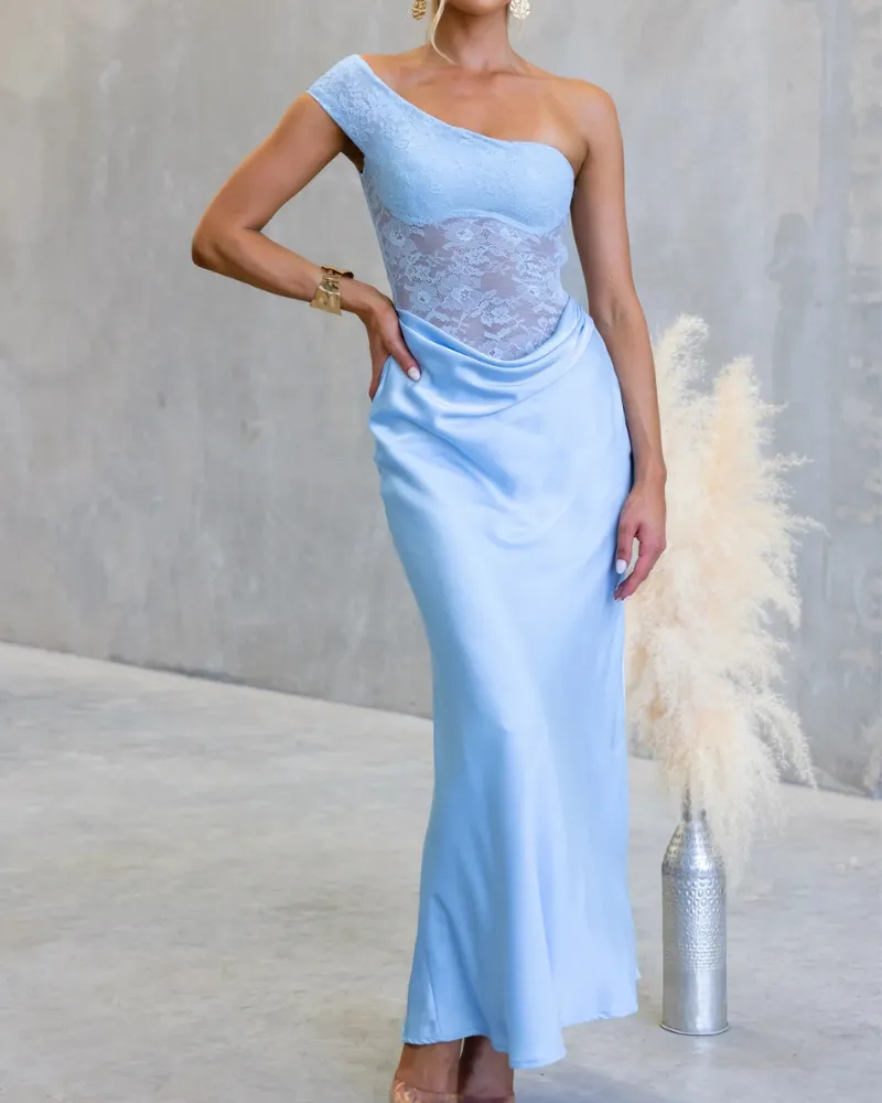 Lace Trim Satin Maxi Dress