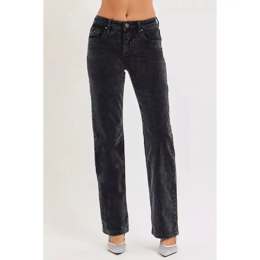 Risen Tummy Control Mid Rise Straight Leg Corduroy Pants