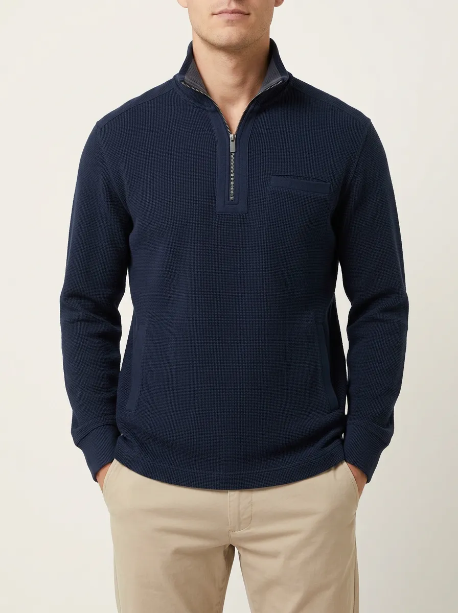 Laid-Back Waffle Knit Quarter-Zip Sweatshirt