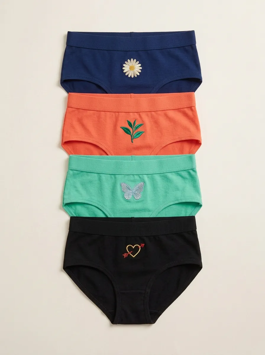 Women's Floral Butterfly Heart Embroidered Brief Set