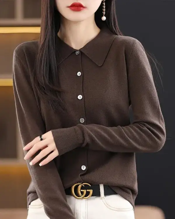 Classic Wool Turn-Down-Collar Cardigan