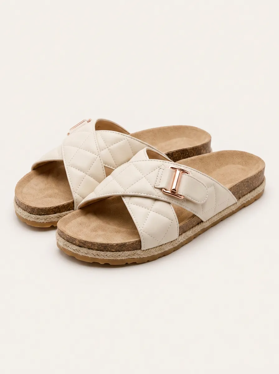 Women's Casual Summer Quilted Cross Strap Cork Sandals