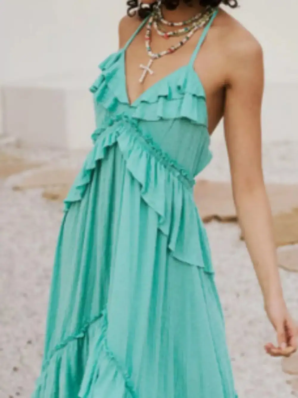 Halter Ruffled Maxi Dress