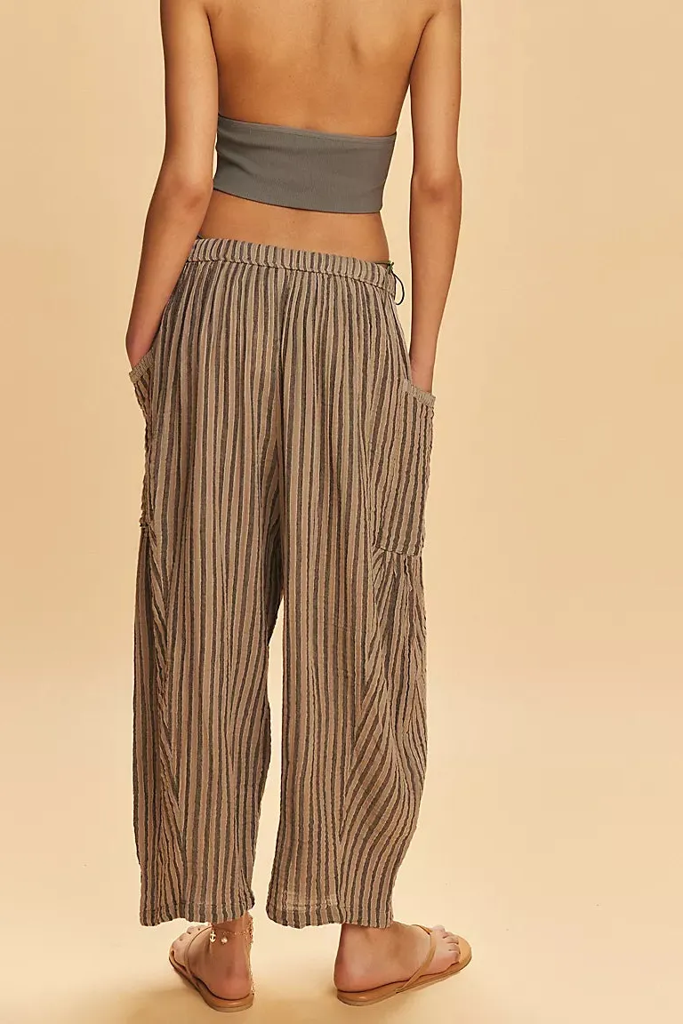 Striped Elastic Waist Pants