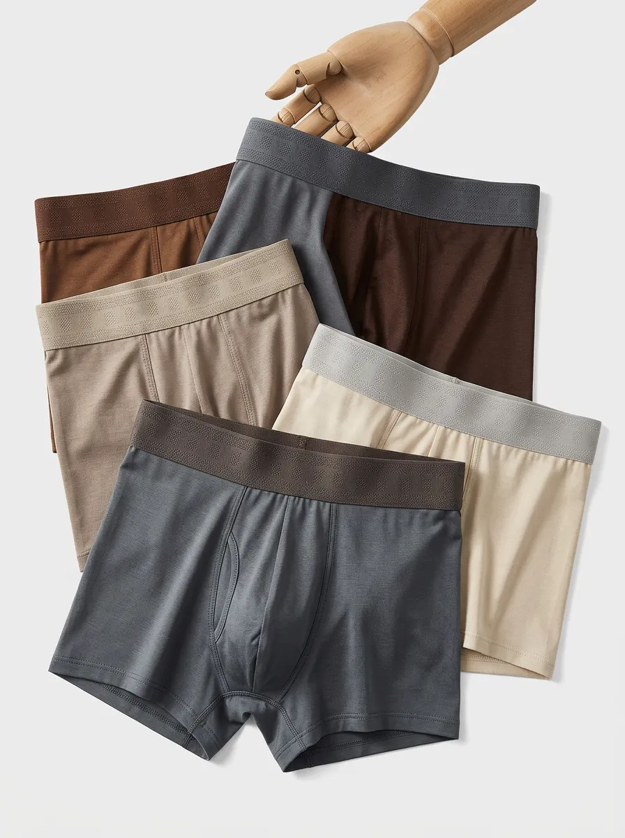 Breathable-Look Cotton Contoured Pouch Geometric Men's Boxer Briefs Four-Pack