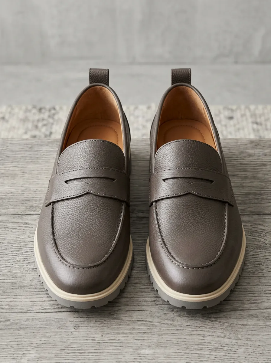 Men's Penny Pebble-Grain Minimal Loafers