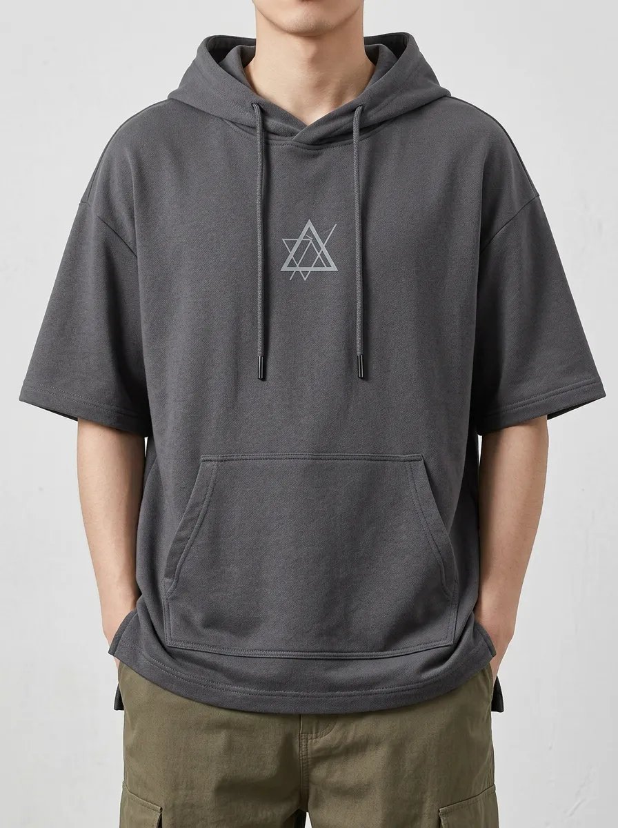 Classic Short Sleeve Geometric Outdoor Look Men's Hoodie