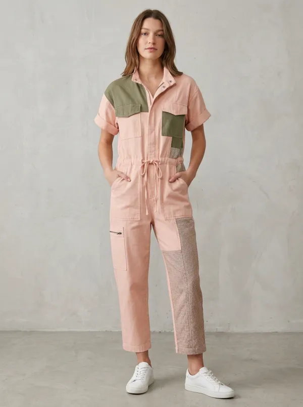 Women's Casual Utility Olive Patchwork Graphic Jumpsuit