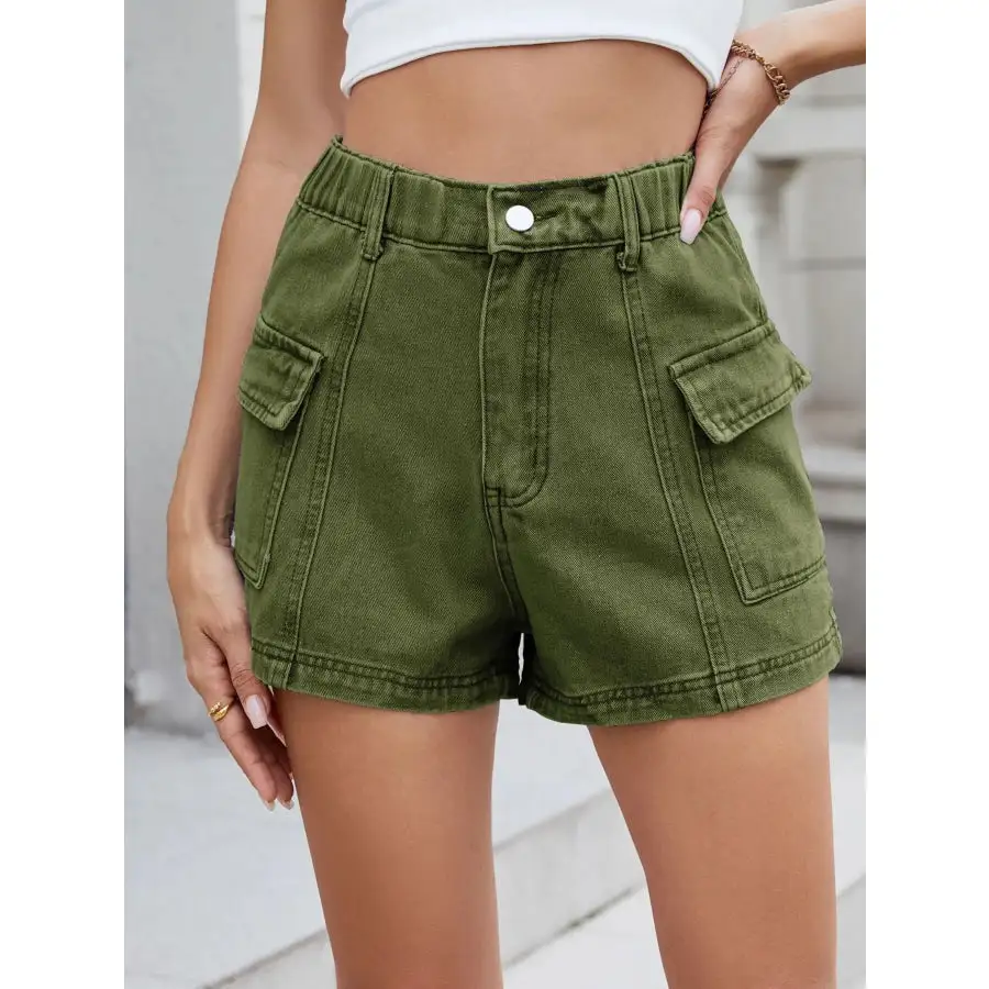 Everyday High Waist Pocketed Cargo Denim Shorts