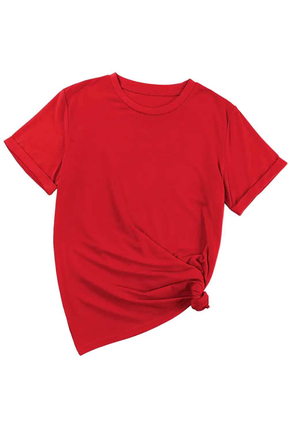 Red Casual Plain Crew Neck