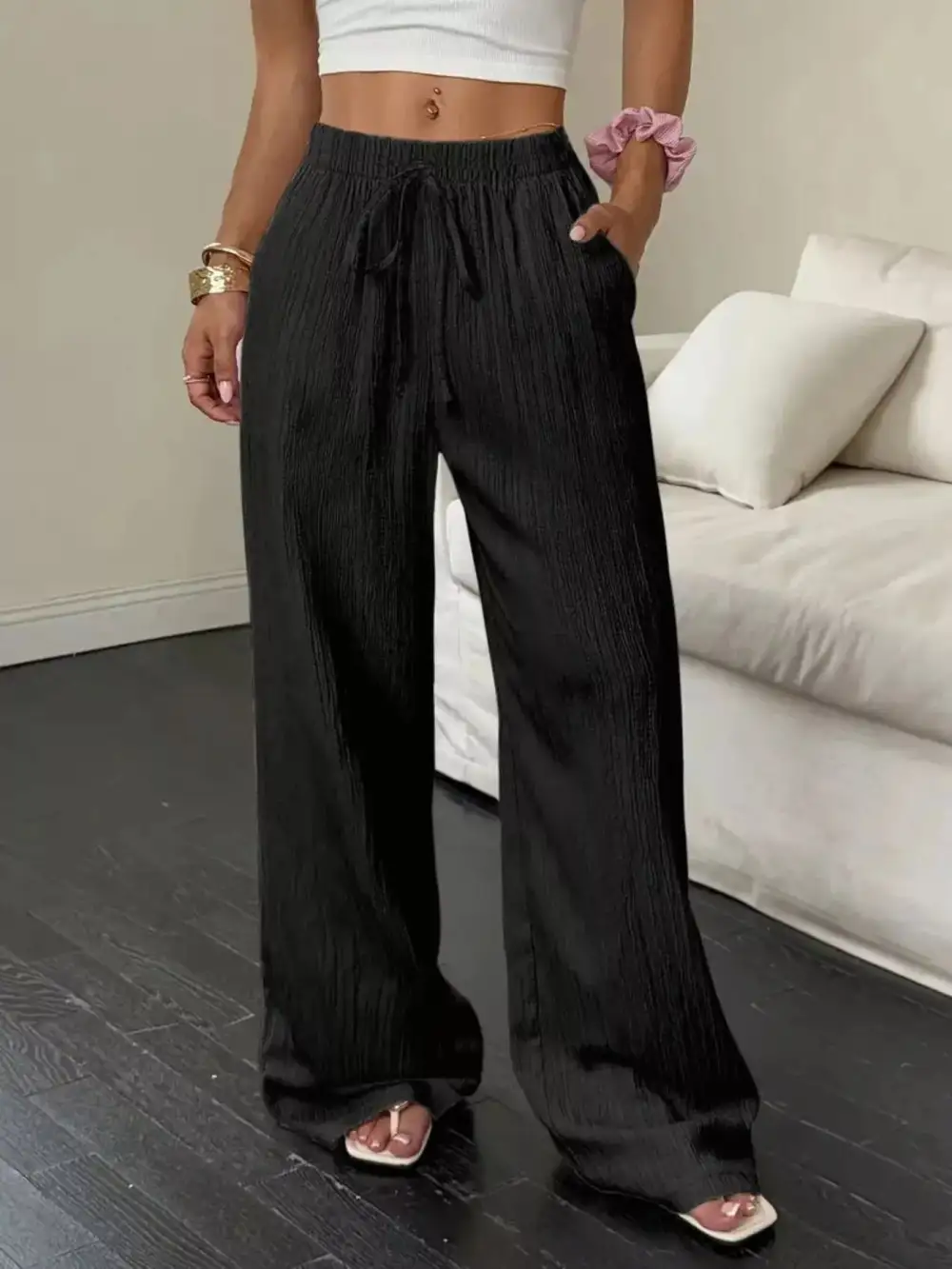 Wide Leg Drawstring Relaxed Fit Pants