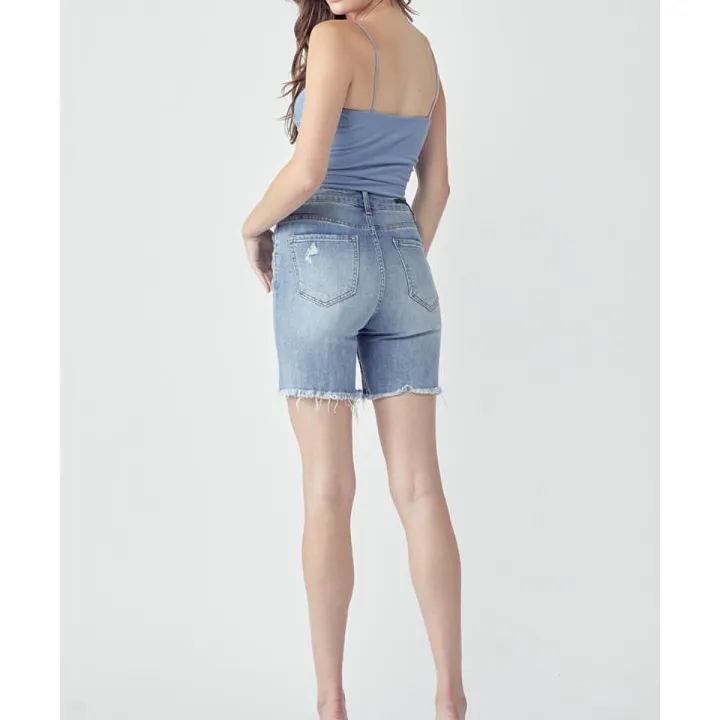 Refined High Rise Distressed Denim Shorts
