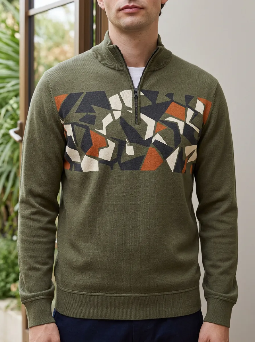 Quarter-Zip Half-Zip Geometric Men's Half-Zip Sweatshirt