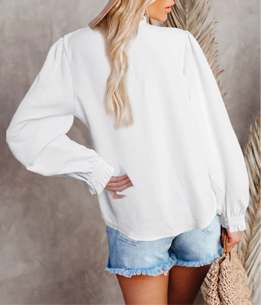 Lace Patchwork Ruffled Long Sleeve Blouse