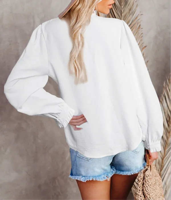 Lace Patchwork Ruffled Long Sleeve Blouse