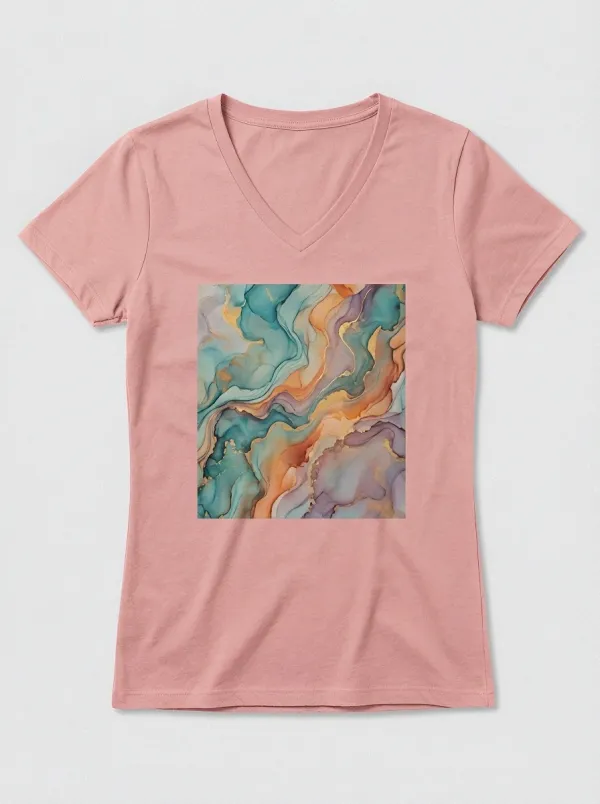 Women's Abstract Art Marble Printed V-Neck T-Shirt