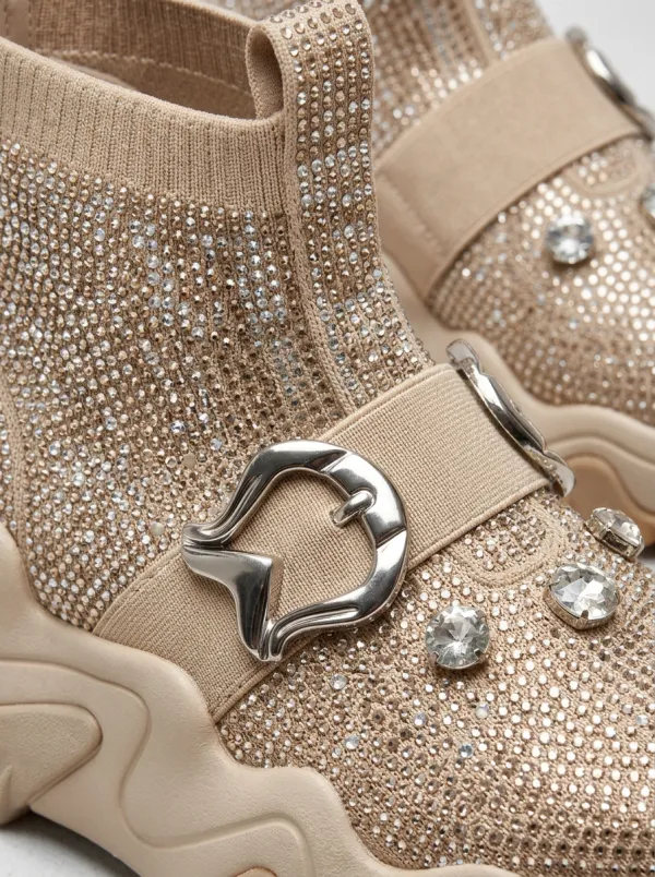 Buckle-Strap Slip-On High-Top Women's Rhinestone Platform Shoes