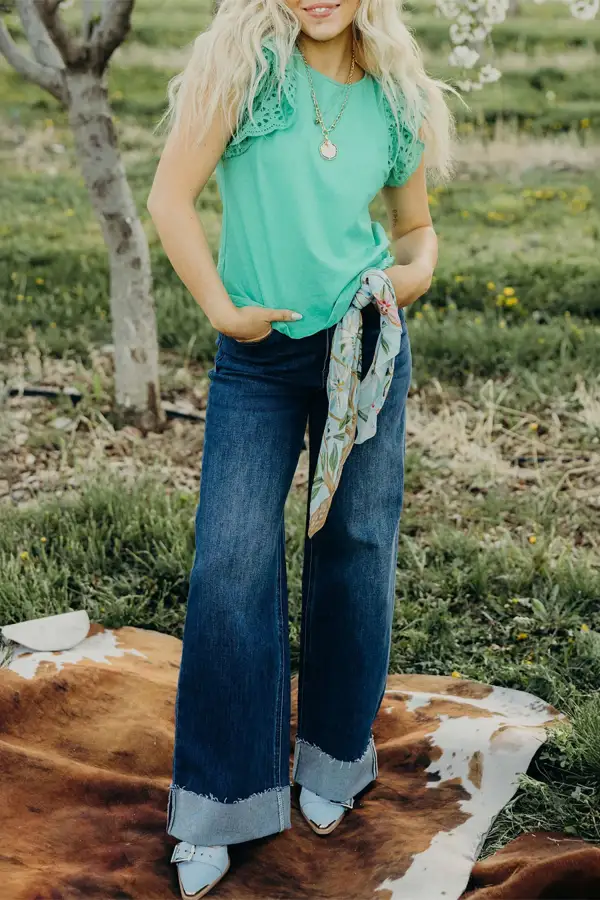 Eyelet Lace Ruffled Cap Sleeve Top Tank Top